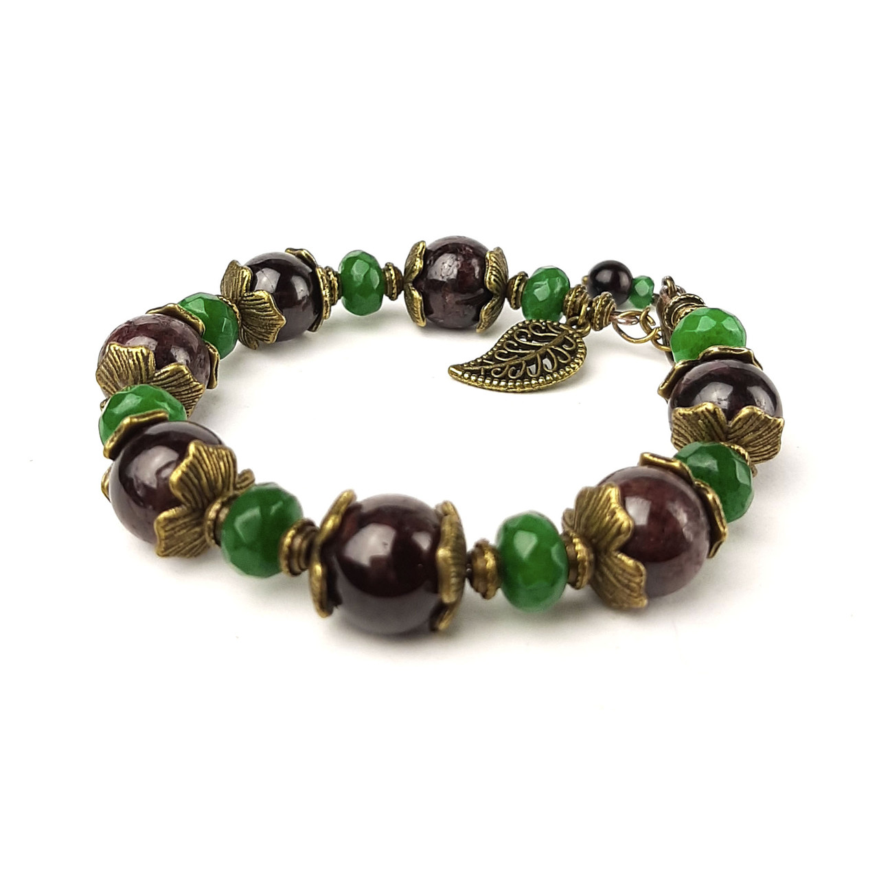 КАПРИЗ, гранат, смарагдовий кварц. Браслет із натурального каменю, фото 1