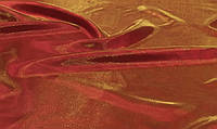 Тюль полуорганза красного цвета с золотистым отливом