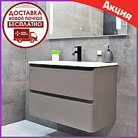 Подвесная тумба с раковиной 100 см Rexon Camelia Dark Grey для ванной, Навесная тумба с умывальником серая