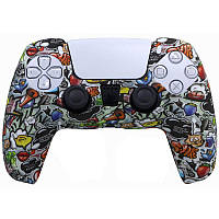 Силіконовий чохол для джойстика PS5 Dualsense графіті + у подарунок накладки 2 шт