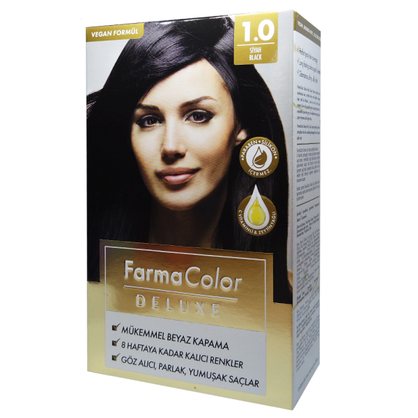 Уцінка термін 03/25. Крем-фарба для волосся Farma Color Deluxe Чорний 1.0 Farmasi