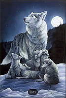 Алмазная вышивка, полная " Семья волков. Прогулка лунной ночью", 50 x 40 см. Квадратные стразы
