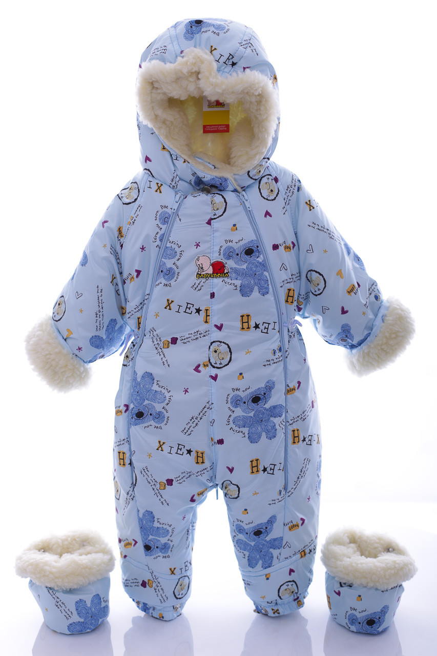 Комбінезон для хлопчика Трансформер на хутрі Babykroha з принтом Ведмедик блакитний