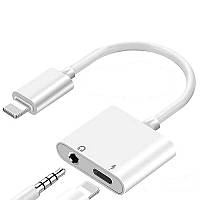 Адаптер Apple Lightning 3.5 мм Headphone Jack, Сплиттер для iPhone JBC029 2 в 1, Адаптер на наушники, Белый