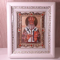 Икона Лука Святитель, исповедник,  архиепископ  Крымский, лик 10х12 см, в белом деревянном киоте с камнями