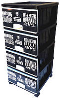 Комод пластиковый 4 ящика с рисунком Morning Coffee черный (Elif Plastik) 45*37.5*90 см