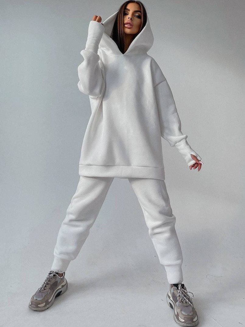 Жіночий зимовий костюм із тринитки на флісі вільного крою, фото 1