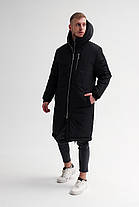 Куртка чоловіча подовжена парку зимова повсякденна стильна курточка пуховик чоловічий чорний, фото 3