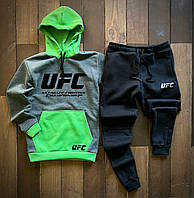 Спортивный костюм мужской зимний UFC теплый серо-зеленый Комплект на флисе Кофта + Штаны с начесом ЮФС
