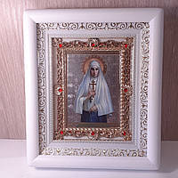 Икона Елизавета святая мученица Великая княгиня, лик 10х12 см, в белом деревянном киоте с камнями