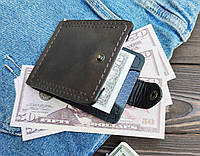 Зажим для купюр кожаный темно-коричневого цвета, мужской кожаный кошелек-зажим для денег и карточек на кнопке