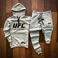 Мужской спортивный костюм зимний теплый UFC серый | Комплект теплый ЮФС Кофта + Штаны на флисе