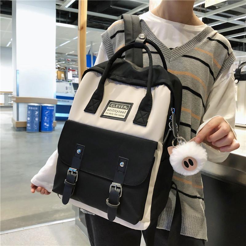 Сумка рюкзак для девочки подростка школьный стильный водонепроницаемый в стиле Канкен черный с брелком. - фото 4 - id-p1519071845