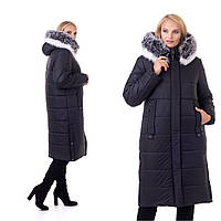 Жіноча зимова подовжена курточка — напів пальто-пуховик із натуральним хутром. Зимова жіноча куртка Р-46-58