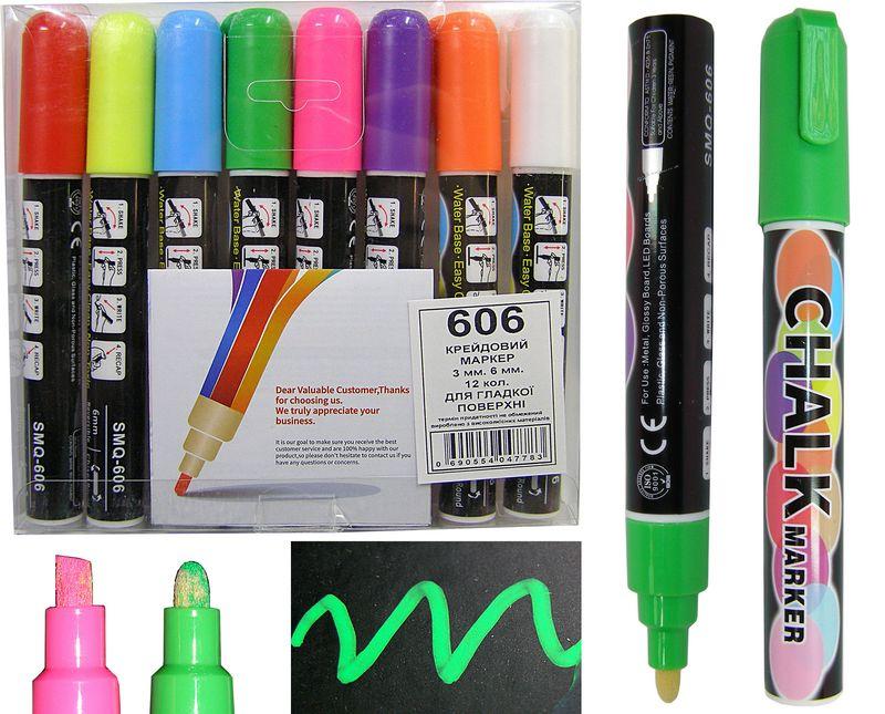 Крейдовий маркер, 606, 8 кольорів, для гладкої поверхні (скло, кахель, кераміка, пластик)