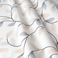 Декоративная ткань листики бежевые серые на молочном фоне тефлон Турция