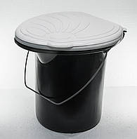 Відро туалетне 20 л пластикове чорне, із сидінням і білою кришкою, металева ручка
