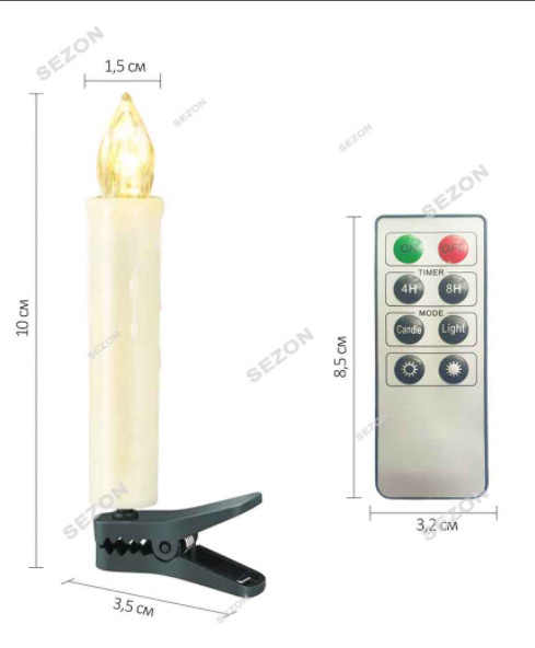 Гирлянда новогодняя Свечки на батарейках 10 шт. пульт ДУ белый теплый - фото 3 - id-p1519143903
