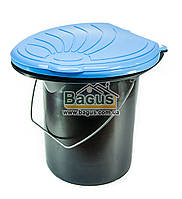 Відро туалетне 20 л пластикове чорне, із сидінням і блакитною кришкою, металева ручка