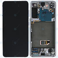 Дисплей для Samsung Galaxy S21 (SM-G991), модуль (экран) с рамкой белый, сервисный оригинал (GH82-24716B)