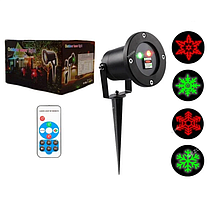 Новорічний вуличний лазерний проєктор + пульт. метал. 4 фігури сніжинки