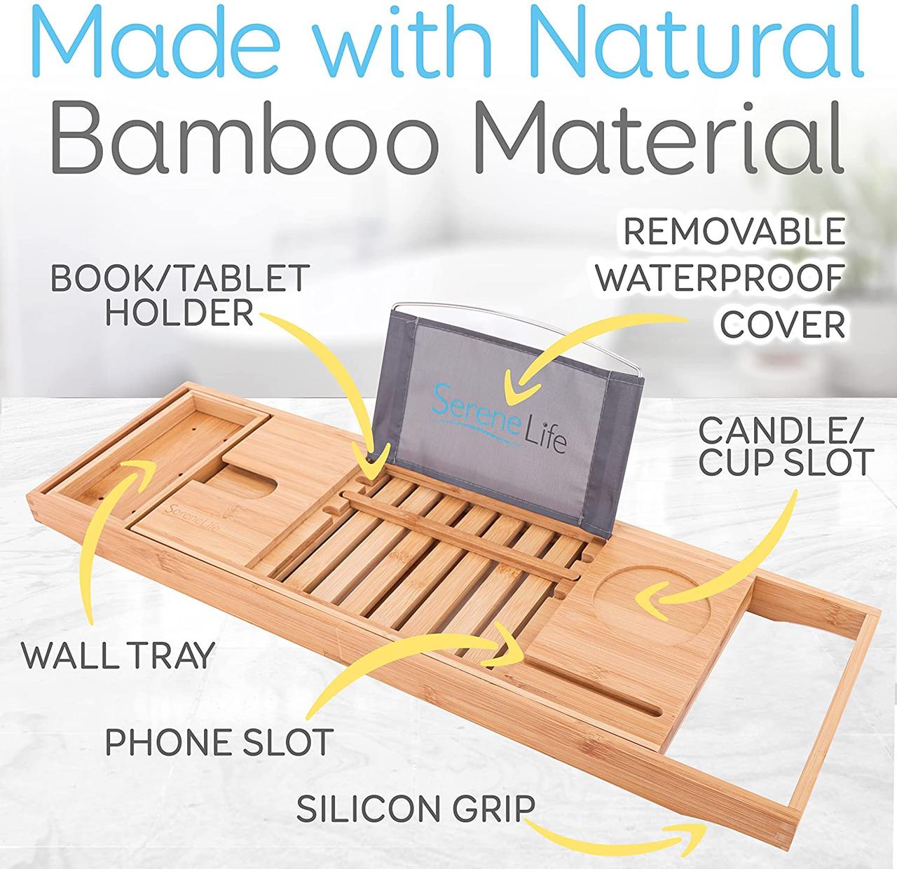 Столик для ванни SereneLife, бамбуковий