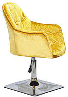 Крісло Mario 4CH-Base жовтий Y-10 велюр хромована квадратна опора, поворотне з регулюванням висоти, фото 4