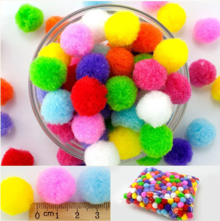 Помпончики декоративні, акрилові (20 штук), 1,8-2 см, кольоровий мікс