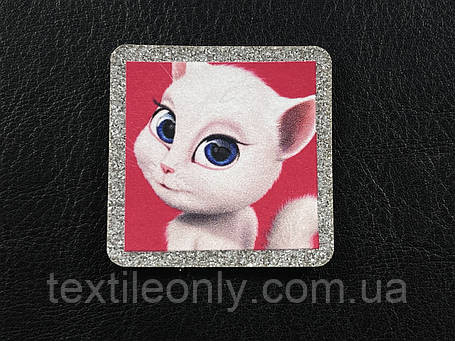 Нашивка Кішечка/Кішка/Cat блискітки срібло 40х40 мм, фото 1