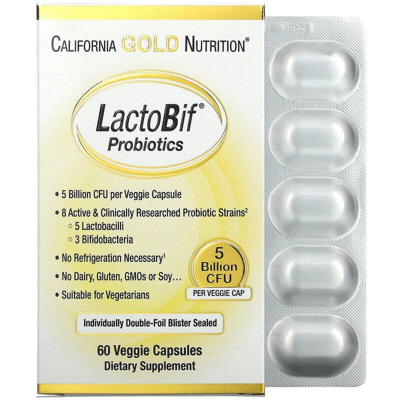 Пробіотики LactoBif 5 млрд ДЕЩО, 60 рослинних капсул California Gold Nutrition, фото 1