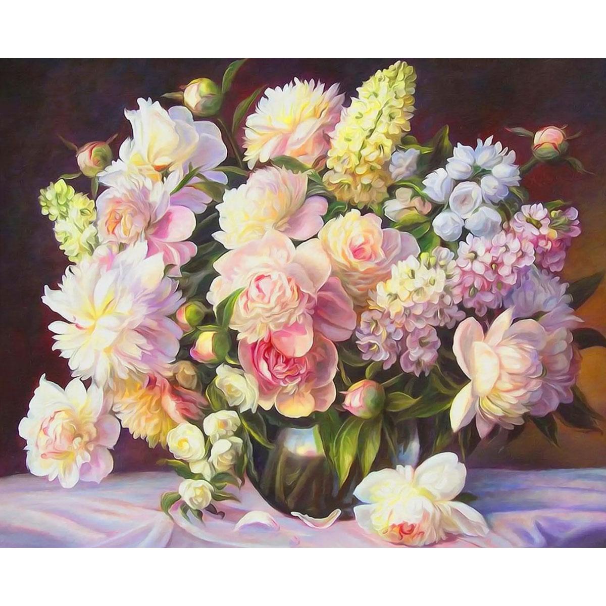 Алмазна мозаїка SANTI "Пастельний букет", 40*50см на підрамнику, фото 1