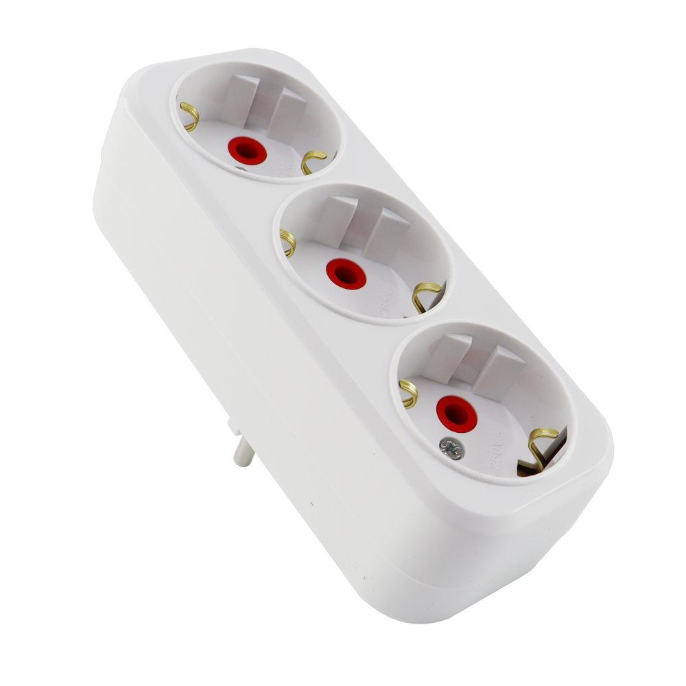 Трійник-розгалужувач з заземленням, 16А, прямий, білий, AY-KA