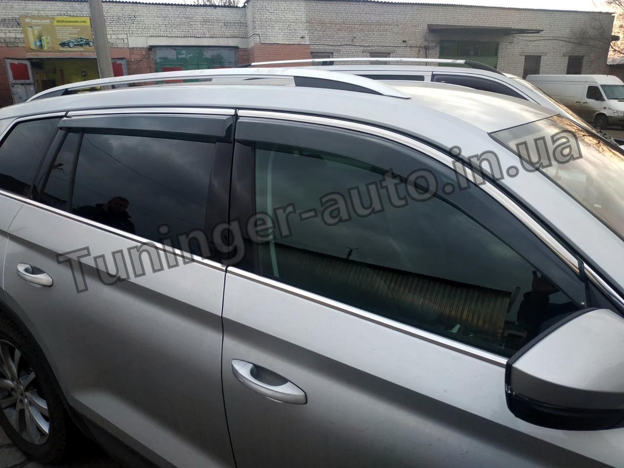 Дефлектори вікон (вітровики) з хромом молдингом Skoda Kodiaq 2017- (Uncle), фото 1