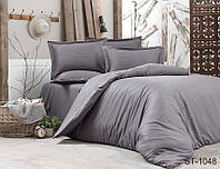 Однотонный комплект постельного белья серого цвета с изящной жаккардовой полоской LUXURY ST-1048