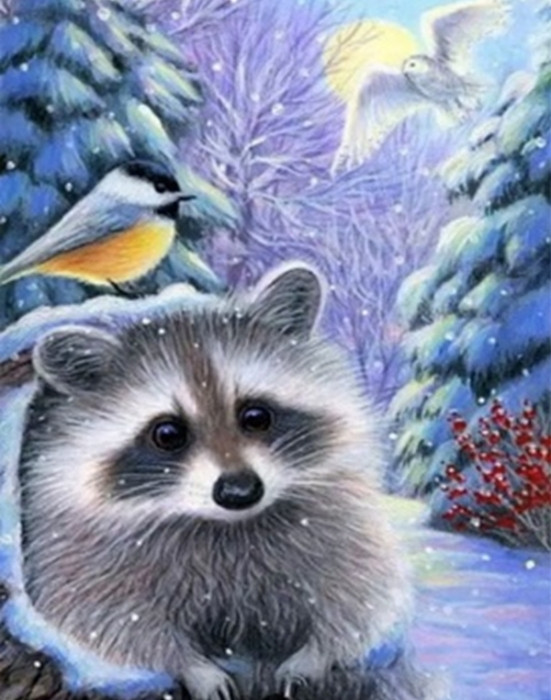 Мозаїка алмазна Діамантові ручки Єнотик і зима (JA25937) (GU_178430) 21 х 25 см (Без підрамника), фото 1