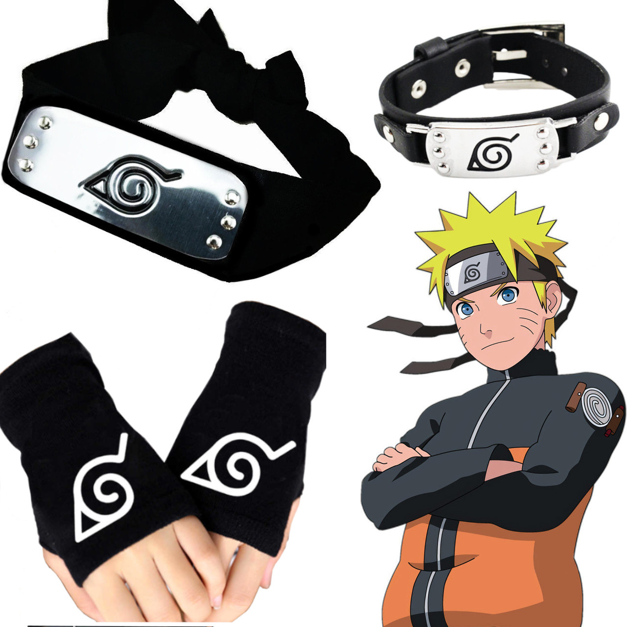 Наруто Назуто Узумакі 3 в 1: Пов'язка Наруто Naruto + Браслет Наруто + Рукавички | Косплей Ніндзя, Манга Боруто, фото 1