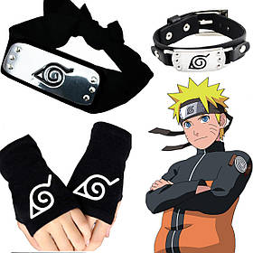 Наруто Назуто Узумакі 3 в 1: Пов'язка Наруто Naruto + Браслет Наруто + Рукавички | Косплей Ніндзя, Манга Боруто