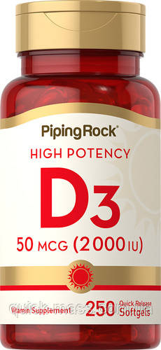 Витамин D3 Piping Rock High Potency Vitamin D3 2000IU 250 softgels