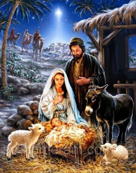 Картина стразами Діамантові ручки Вертеп (GU_177255) 40 х 50 см (На підрамнику), фото 1