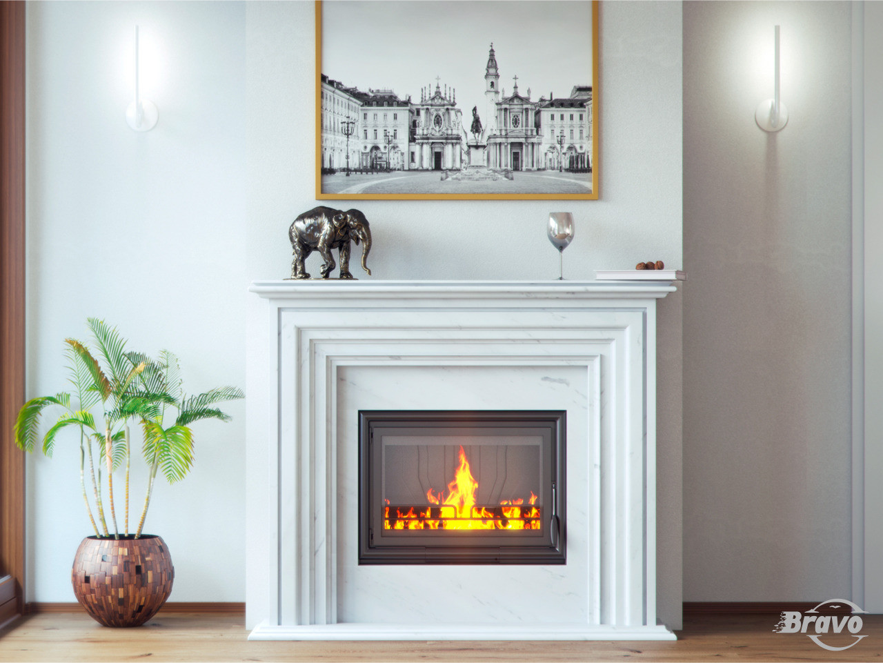 Портал для каміна (облицювання) Турин з мармуру Botticino