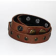 Браслет шкіряний обгортка з конусними заклепками та кільцем регулюється кнопками, фото 4