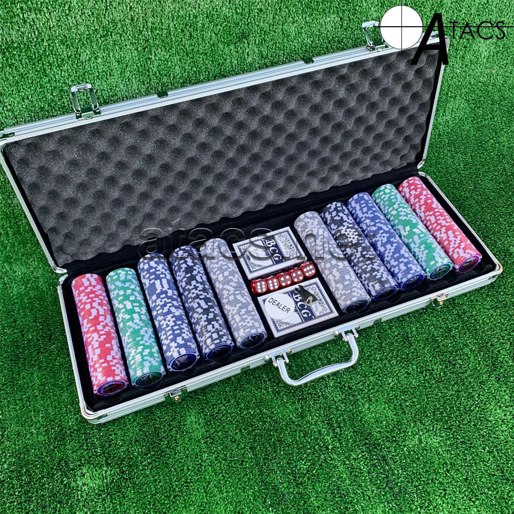 Покерный набор в алюминиевом кейсе на 500 фишек с номиналом (62x21x8см) №500N - фото 3 - id-p1519262954