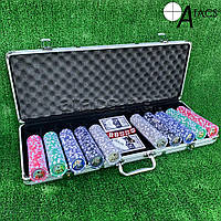 Покерный набор в алюминиевом кейсе на 500 фишек с номиналом (62x21x8см) №500N