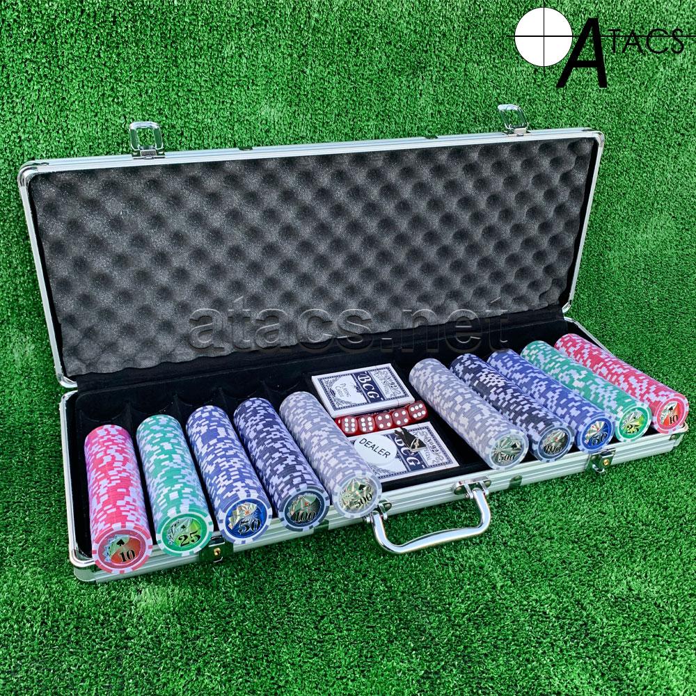 Покерный набор в алюминиевом кейсе на 500 фишек с номиналом (62x21x8см) №500N - фото 1 - id-p1519262954