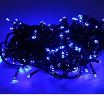 Гірлянда новорічна Нитка 180 LED синя, зелений дріт Karaman