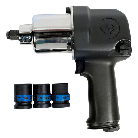 Пневматичний гайковерт 1/2" 881 Нм, у комплекті 3 торцеві головки KING TONY P33411-050B