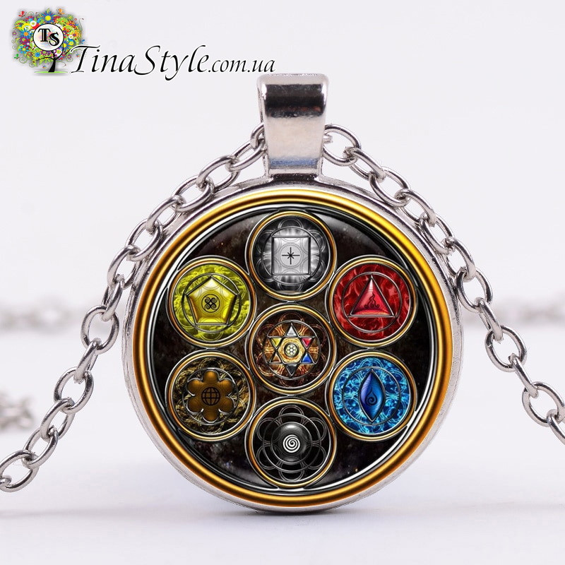 Підвіска амулет кулон Вінтажне намисто із 7 символами чакри, що зцілює баланс йоги рейки, креативний візерунок, фото 1