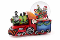Декоративный водяной шар "Детки на паровозе" с музыкой "Jingle Bells" на заводном механизме 16 см