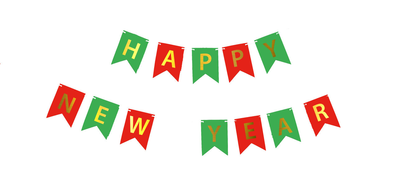 Паперова гірлянда "Happy New Year" із прапорців рожева 2,3 метра