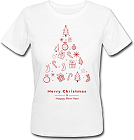 Женская новогодняя футболка Merry Christmas & Happy New Year Tree (белая)